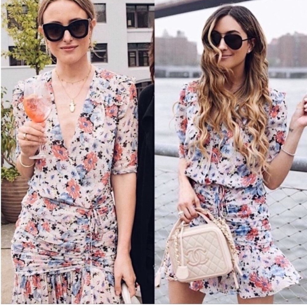 Veronica Beard Dakota Floral Silk Ruched Mini Dress Influencer Favorite Size 0